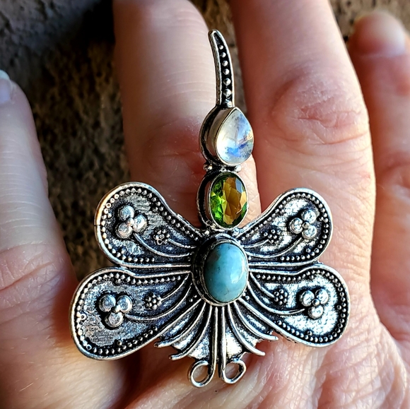 New Dragonfly Multi Gemstone 925 Silver Ring. - Picture 7 of 16